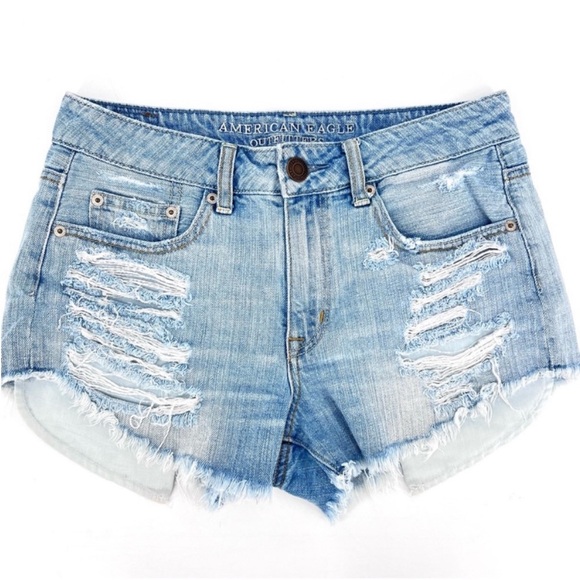 American Eagle Light Wash Distressed Hi Rise Festival Shorts size 4 - Picture 2 of 10